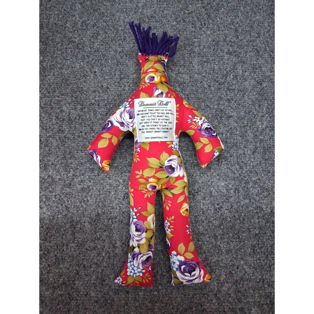 Dammit Doll (Red Floral, Purple Flowers) 12” -Voodoo Doll- Plushie Stress Relief